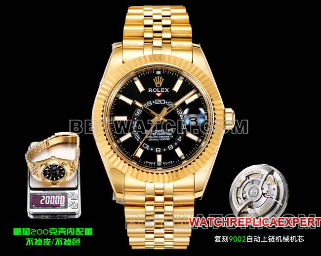 Rolex AR+ Factory Original Factory CollectSky-Dweller Black Dial Mechanical Yellow Gold Watch