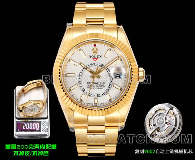 AR+ Factory Super Clone Rolex Sky-Dweller White Dial Mechanical Yellow Gold Steel Strap