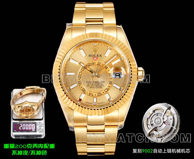 AR+ Factory Top CollectRolex Sky-Dweller Gold Dial Mechanical Gold Steel Strap