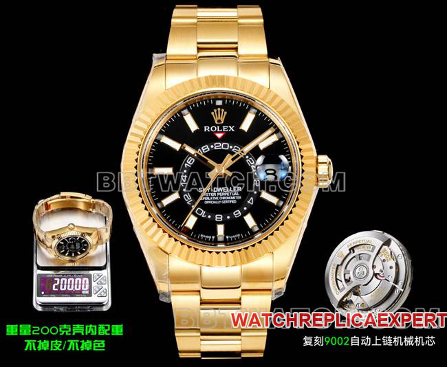 Rolex AR+ Factory Original Factory CollectSky-Dweller Black Dial Mechanical Yellow Gold Steel Strap