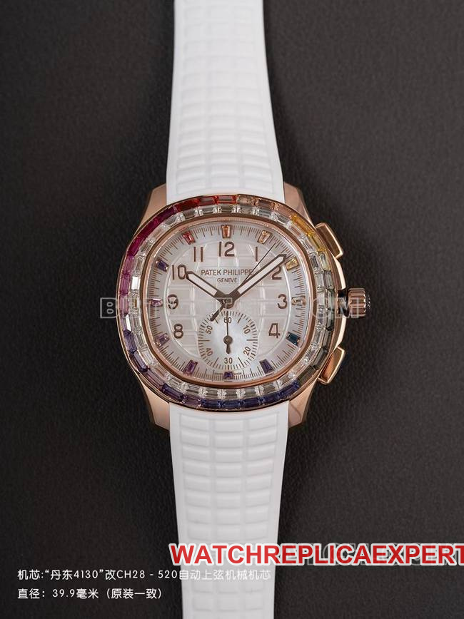 Best CollectWatch PPM Factory Patek Philippe Aquanaut Mechanical White Rubber Bracelet Chronograph, Rose Gold, Invisible Inlay