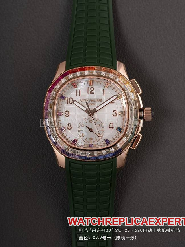 Top-tier Patek Philippe PPM Factory Aquanaut Mechanical Watch with Rose Gold, Invisible Inlay and Colorful Sapphire Crystals
