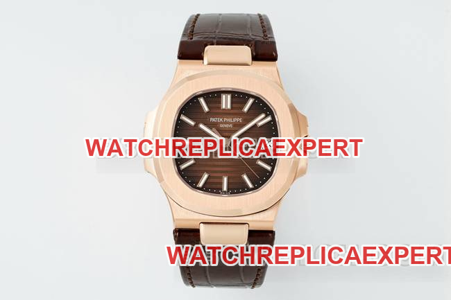 Patek Philippe Nautilus DDF Factory 5711 Brown Dial Leather Strap Super Clone Watch with Top-Tier Gold-Plating