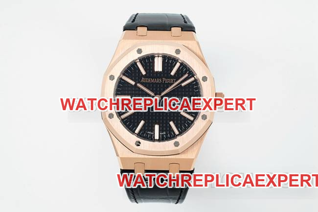 Audemars Piguet Royal Oak DDF Factory Black Dial Rose Gold 4302 Mechanical Leather Strap 15510 Best CollectWatch