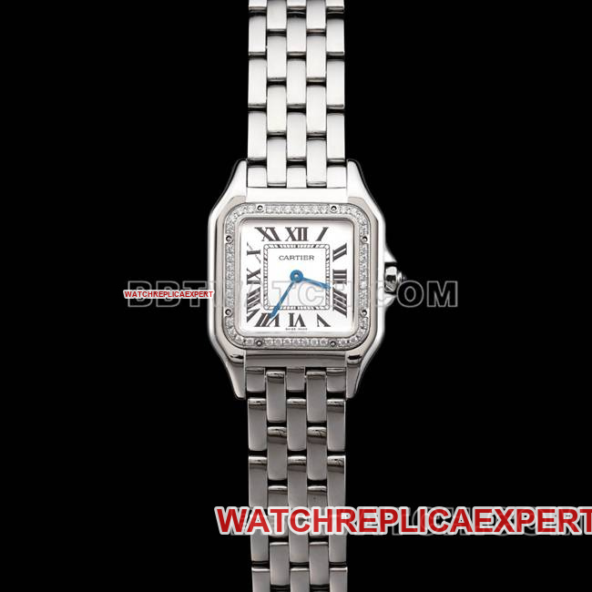 Cartier Panthere De CollectWatch by BBa Factory, White Dial, Diamond Bezel, Steel Bracelet, Quartz