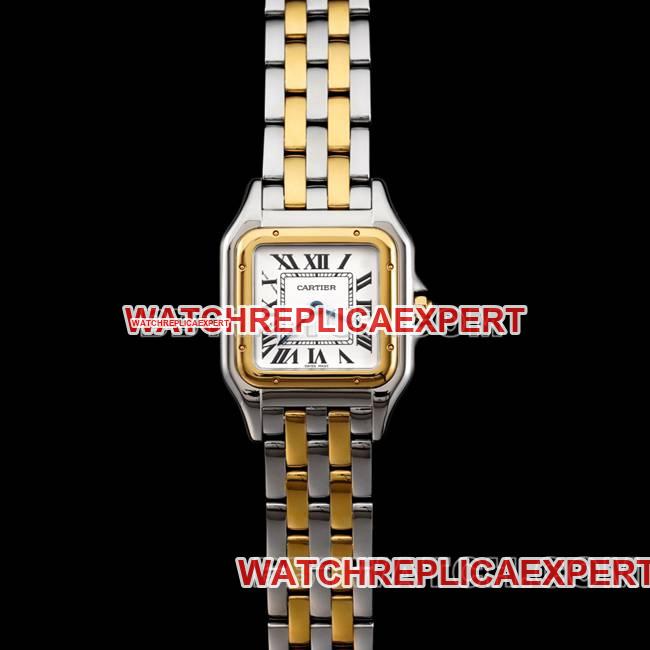 Cartier Super Clone Watch Panthere De Cartier Cartier BBa Factory Cartier White Dial Yellow Gold Steel Bracelet Quartz