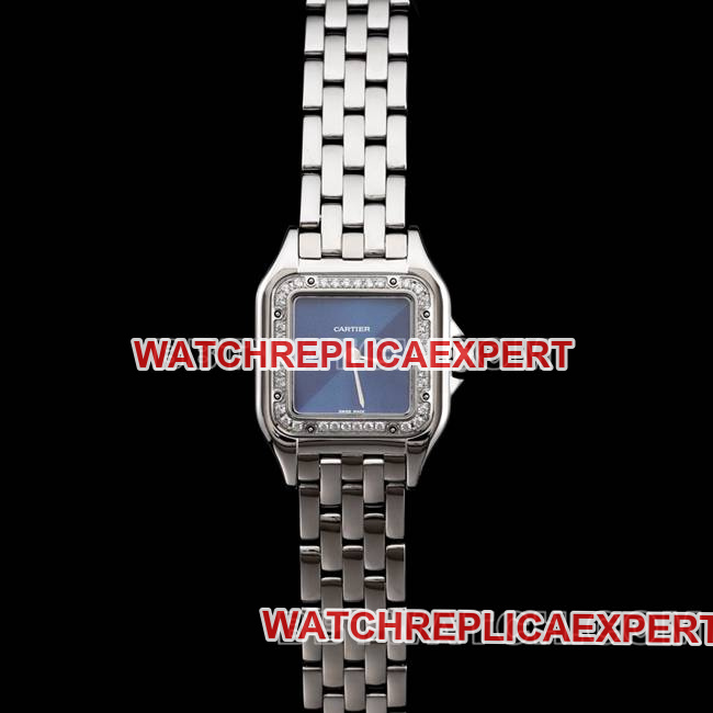 Cartier BBa Factory Panthere De Mostrador Azul Moldura de Diamante Pulseira de Aço Quartzo Réplica de Relógios de Alta Qualidade