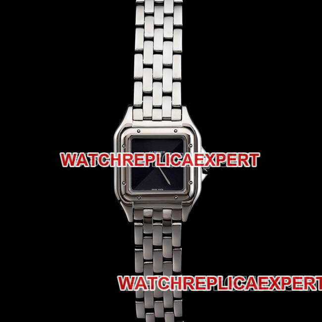 Cartier BBa Factory Panthere De Réplica de relógio de luxo mostrador preto pulseira de aço inoxidável 316L quartzo
