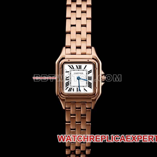 Cartier Panthere De Super Clone Relógio BBa Fábrica Mostrador Branco Pulseira de Aço Ouro Rosa Quartzo