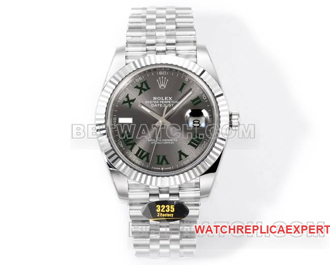 Rolex Datejust 41mm JF factory with grey dial, Roman numerals, and 3235 mechanical movement