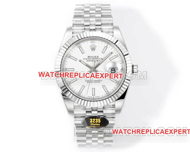 Rolex Datejust 41mm Replica by JF Factory: Card-Free 3235 Movement, White Gold-Plated Pit Pattern and 904L Steel Case Craftsmanship