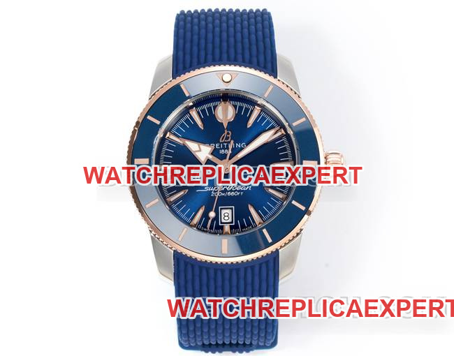Best CollectWatch Breitling Breitling BLS Factory Superocean Culture Blue Dial, Rose Gold Accents Rubber Bracelet