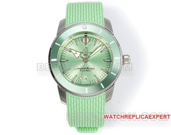 Breitling Superocean Héritage BLS Factory Original Factory CollectWatch with Light Green Dial, Rubber Strap, and Ceramic Inlaid Bezel