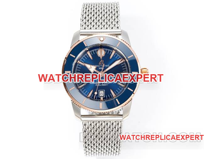 Breitling BLS Factory Superocean Culture Blue Dial Rose Gold Steel Band CollectWatch