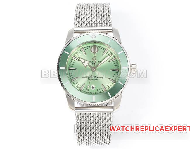 Breitling BLS Factory Super Ocean Culture Light Green Dial Steel Bracelet Collectwith Ceramic-Inlaid Bezel