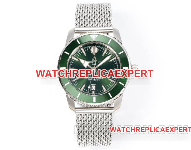 BLS Factory Best CollectBreitling Super Ocean Culture Watch with Green Dial, Steel Bracelet, and Ceramic Inlaid Bezel
