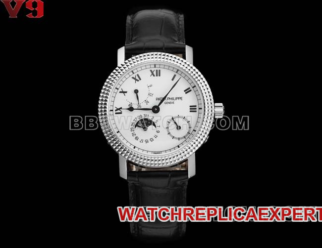 Patek Philippe Complications V9 Factory Top-grade CollectWatch with Parisian Nail Pattern White Dial Leather Strap