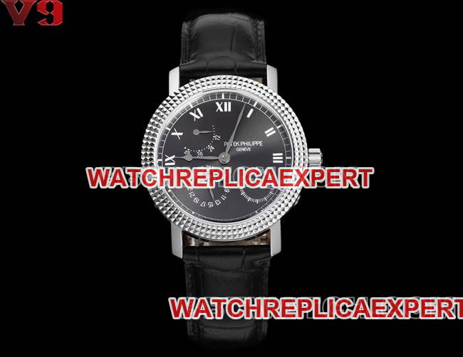Best CollectWatches Complications Timepiece Patek Philippe Patek Philippe V9 Factory Black Dial Leather Strap