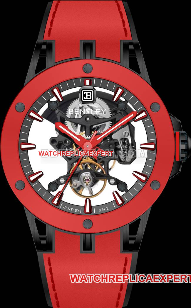 Best CollectWatch Bentley BL-62 Peak 45MM Skeletonized Red Rubber Bracelet