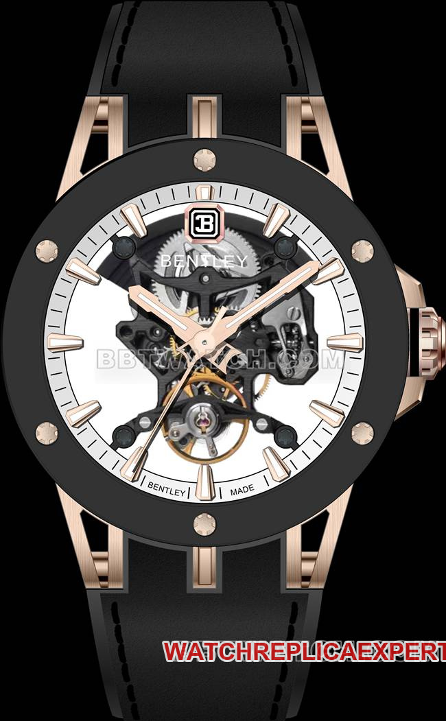 Best CollectBentley BL-62 Peak Black Rubber Bracelet Skeletonized 45MM Watch