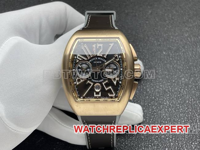Best Collectwatch ABF factory Frank Muller V45 gray plate rose gold case leather bracelet with 44x53mm barrel-shaped case chronograph style