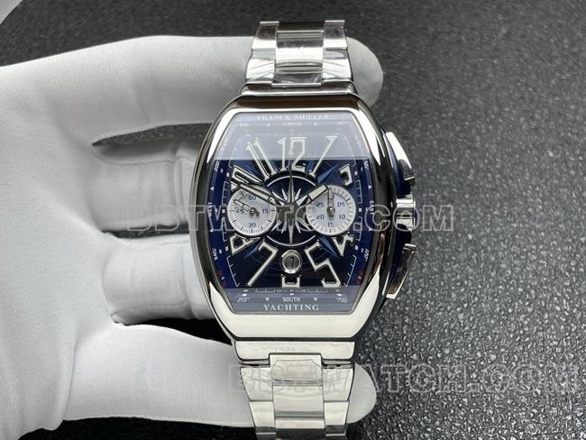 Original Factory CollectWatch ABF Factory Frank Muller V45 Blue Dial Steel Bracelet, 44x53mm Barrel-Shaped Case, Chronograph Function