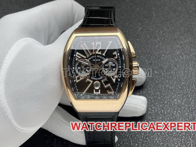 Super Clone Watch Franck Muller ABF Factory V45 Black Dial Gold Case Leather Bracelet Chronograph