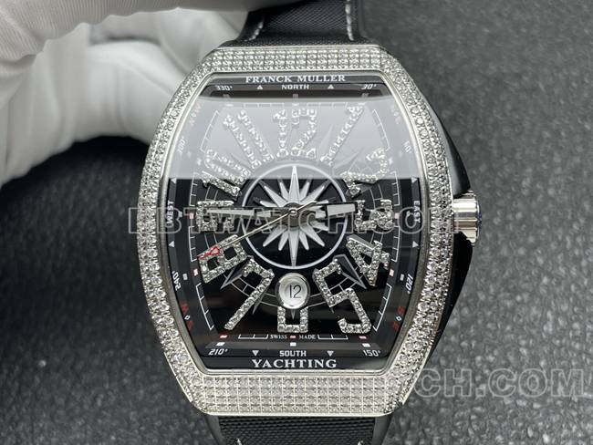 Franck Muller 1:1replica watch ABF factory V45black dial diamond case leather bracelet
