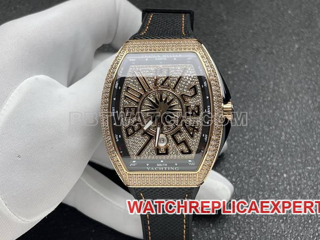 V45 Franck Muller ABF Factory Diamond Disc Gold Diamond Case Leather Bracelet CollectWatch, 44x54mm
