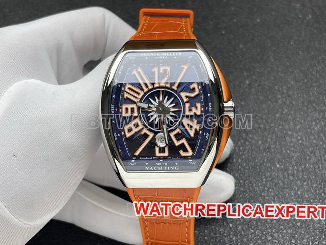 Best CollectWatch V45 Franck Muller ABF Factory Blue Dial Orange Leather Bracelet 44x54mm