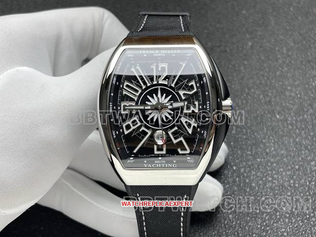 Super Clone Watch V45 Franck Muller ABF Factory Black Dial Leather Strap with Sapphire Crystal