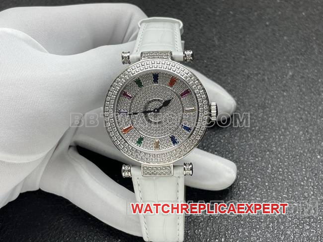 Franck Muller DOUBLE MYSTERY 42mm Best CollectWatch Quartz, ABF Factory Diamond Bezel White Leather Bracelet