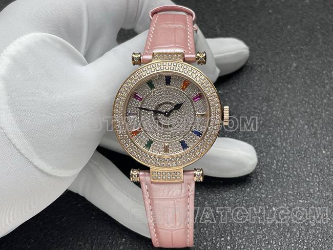 Franck Muller ABF factory DOUBLE MYSTERY 42mm quartz top-tier Collectwatch with diamond bezel and pink leather bracelet