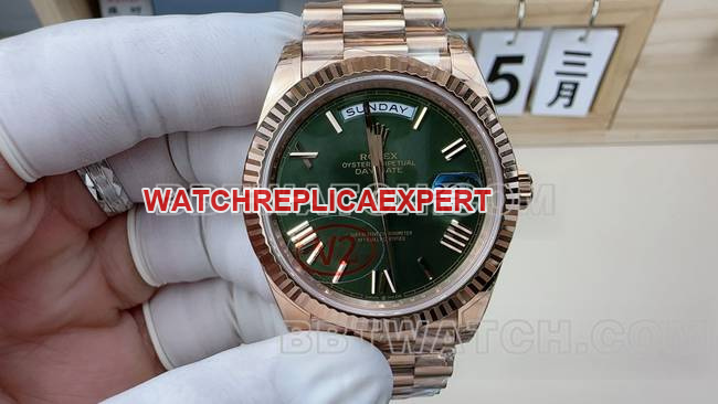 VS Factory Rolex Day-Date Green Dial Rose Gold Steel Bracelet Original Factory CollectWatch, 182g Weighted Version, 3255 Movement