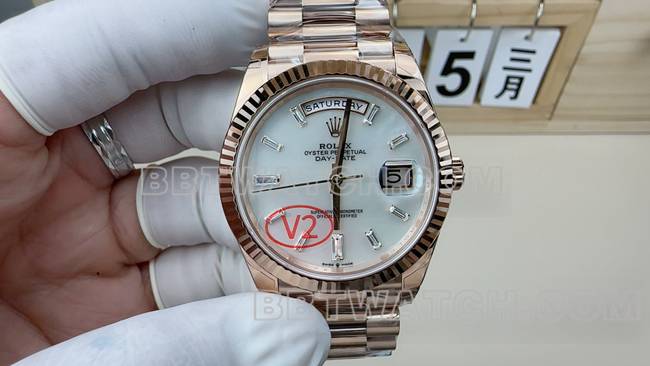 VS VS Factory Rolex Day-Date Mother of Pearl Dial Rose Gold Steel Bracelet Super Clone Watch