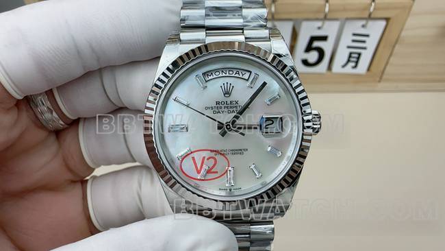 VS Factory Rolex Day-Date Mother-of-Pearl Steel Bracelet, Weighted Version 182g, 12.07-12.1mm with Dandong 3255 Movement