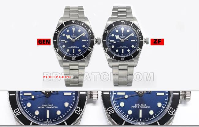 ZF Factory Tudor Black Bay 7943 Comparação com mostrador azul e caixa de aço inoxidável com produto original