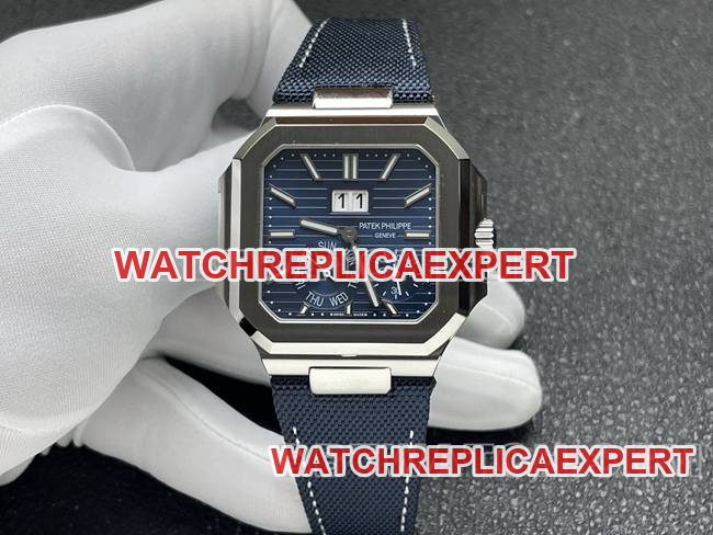 P1 Factory Patek Philippe Patek Philippe Cubitus 5822P-001 Blue Sunburst Dial 45mm Square Rounded Case CollectWatch