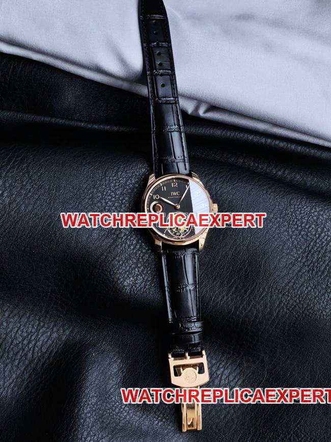 IWC TUR Factory Portugieser Rose Gold Black Dial Tourbillon 42mm Super Clone with 81905 Movement