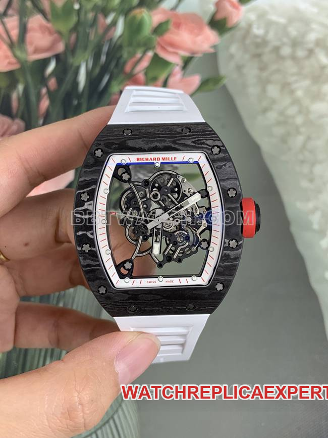 Richard Mille RM055 AP Factory Super Clone Carbon Fiber White Rubber Strap with NTPT Carbon Fiber Case
