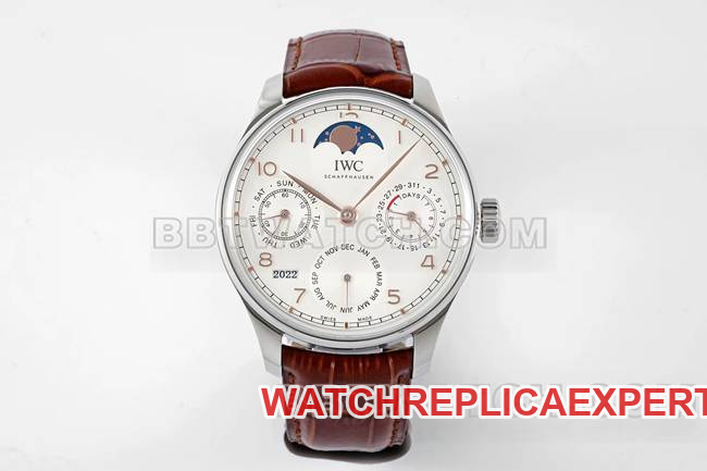 IWC Portugieser IWC Perpetual Calendar White Dial Brown Strap APS Factory Full-Function Synchronization