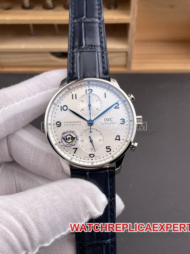 IWC Portugieser APS Factory Super Clone Watch with Silver White Dial and Blue Hands