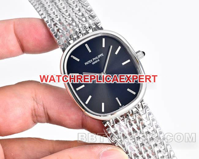 Patek Philippe GOLDEN ELLIPSE 5738 Black Dial 6.2mm Super Clone Watch with Thin Stainless Steel Oval Ring Bracelet