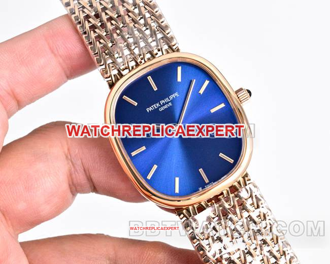 Patek Philippe GOLDEN ELLIPSE Blue Dial Rose Gold 5738 6.2mm Ultra-Thin CollectWatch with Exclusive Chain Bracelet