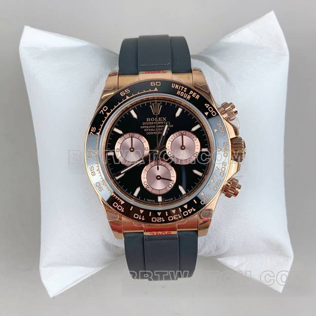 Rolex QF Daytona Black Dial Rose Gold 4131 Mechanical Watch with Black Ceramic Bezel