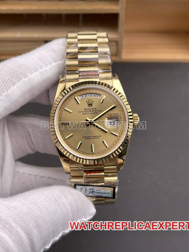 QF Factory Rolex Day-Date 36mm Rolex 36mm Yellow Gold Gold Dial 2836 Mechanical