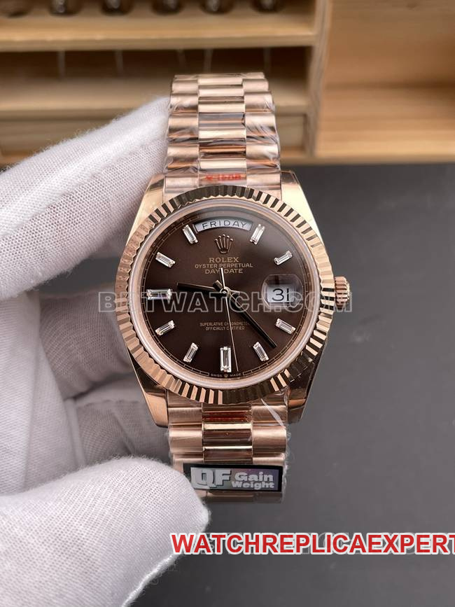 Best CollectWatch QF Factory Rolex Day-Date Coffee Dial 40mm Rose Gold with Stable 2836 Movement