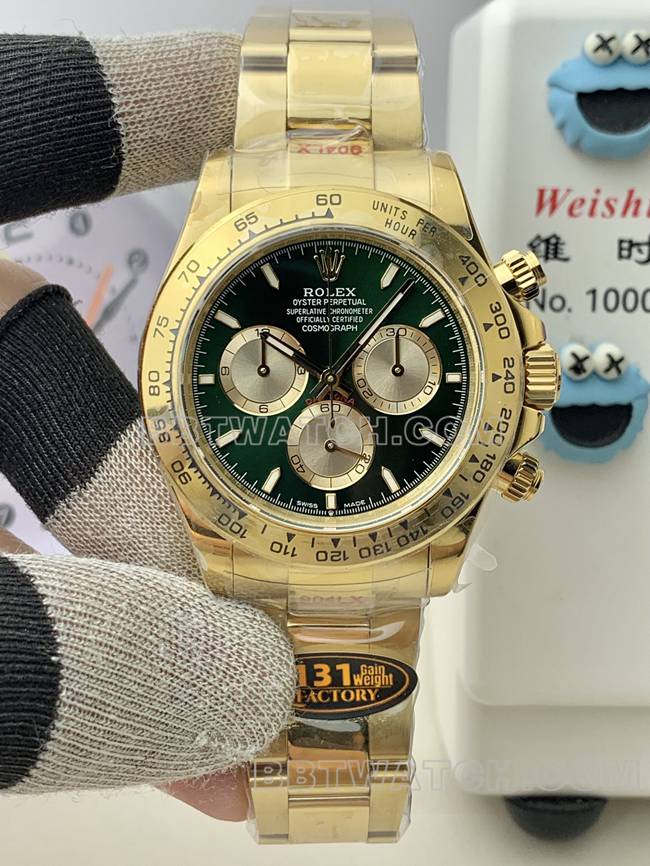 Rolex QF Factory Daytona Super Clone Watch Green Dial Yellow Gold 4131 Mechanical Movement