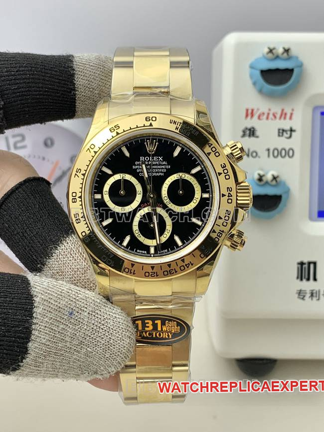 Rolex Daytona QF Factory Original Factory CollectBlack Dial Yellow Gold 4131 Mechanical Watch with 904L Stainless Steel Case