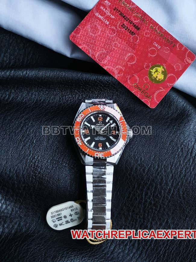 Omega Seamaster 600m 42mm VS Reloj Réplica 1:1 de fábrica con esfera negra y bisel naranja y pulsera de acero